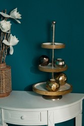 Casa Padrino etagere luxe argent / blanc / naturel Ø 30 x H. 57 cm - Petit bol de service décoratif à 3 étages avec poignée Casa Padrino etagere luxe argent / blanc / naturel Ø 30 x H. 57 cm - Petit bol de service décoratif à 3 étages avec poignée