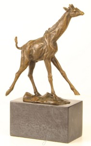 Casa Padrino Sculpture en Bronze de Luxe Girafe Bronze / Or / Gris 18 x 7,4 x H. 25,9 cm - Figurine en Bronze
