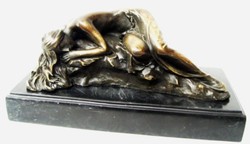 Casa Padrino escultura de bronce de lujo la bella durmiente bronce / oro / negro 21,5 cm - Figura Deco con Base de Mármol