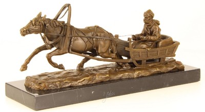 Casa Padrino sculpture en bronze de luxe tire le traîneau bronze / or / noir 42,1 x 13 x H. 19 cm - Qualité de Luxe