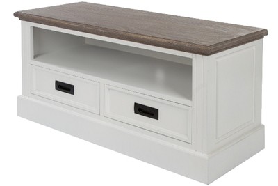 Casa Padrino Landhausstil Fernsehschrank Weiß / Braun 99 x 40 x H. 51 cm - Handgefertigter Wohnzimmer TV Schrank im Landhausstil