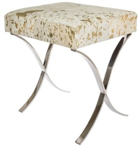 Casa Padrino Luxus Hocker Weiß / Gold casa padrino luxus designer fell kunstfell hocker sitzhocker wohnzimmer hotel restaurant club bar büro deko accessoires möbel