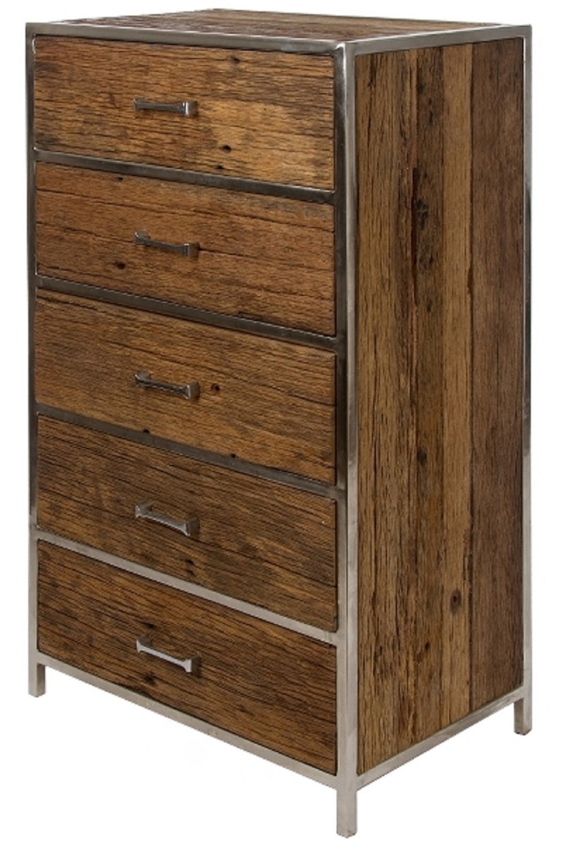 Casa Padrino luxury dresser with 5 drawers brown / silver 60 x 40 x H. 110 cm - Luxury Furniture Casa Padrino luxury dresser with 5 drawers brown / silver 60 x 40 x H. 110 cm - Luxury Furniture