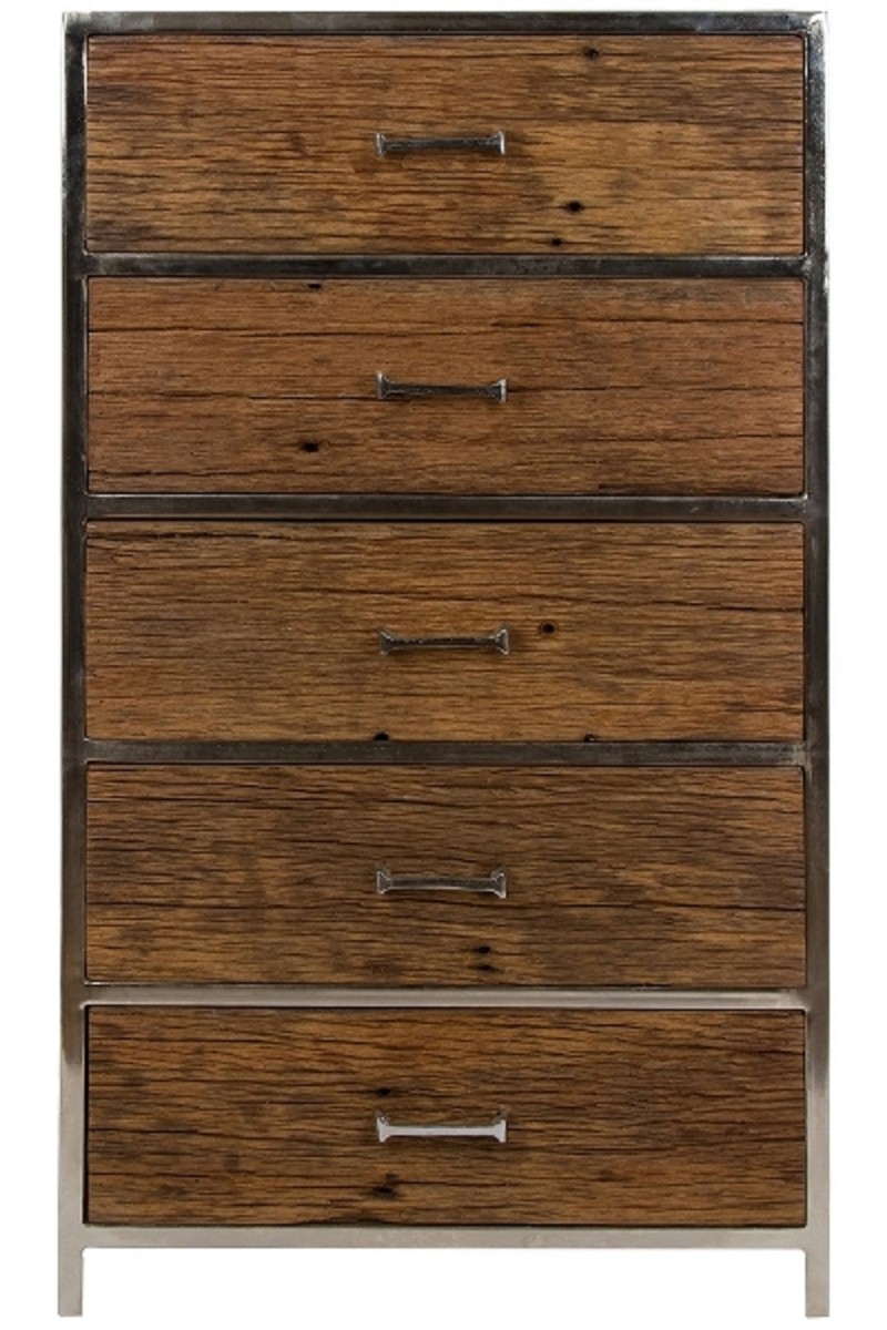Casa Padrino luxury dresser with 5 drawers brown / silver 60 x 40 x H. 110 cm - Luxury Furniture Casa Padrino luxury dresser with 5 drawers brown / silver 60 x 40 x H. 110 cm - Luxury Furniture