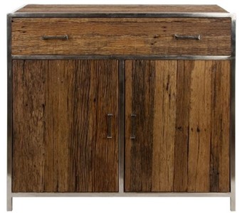 Casa Padrino Luxus Sideboard Leno mit 2 Türen und 1 Schublade Braun / Silber casa padrino luxus designer massivholz edelstahl sideboard schrank mit 2 türen und 1 schublade wohnzimmer schlafzimmer hotel möbel