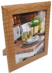 Casa Padrino cornice per foto in pelle di lusso marrone chiaro 20 x 4 x H. 25 cm - Cornice per Foto Decorativa in Look Coccodrillo