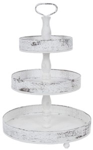 Casa Padrino etagere de estilo campestre de 3 niveles Shabby Chic blanco antiguo Ø 40 x H. 66 cm - Accesorios de Gastronomía