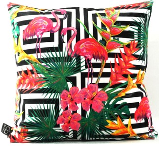 Casa Padrino Luxury Pillow Miami Flamingos & Flowers Multicolor 45 x 45 cm - Finest Velvet Fabric - Decorative Living Cushion Casa Padrino Luxury Pillow Miami Flamingos & Flowers Multicolor 45 x 45 cm - Finest Velvet Fabric - Decorative Living Cushion