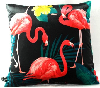Casa Padrino Cuscino di Lusso Malibu Fenicotteri Nero / Multicolore 45 x 45 cm - Tessuto in Velluto Finissimo - Cuscino Decorativo Casa Padrino Cuscino di Lusso Malibu Fenicotteri Nero / Multicolore 45 x 45 cm - Tessuto in Velluto Finissimo - Cuscino Decorativo