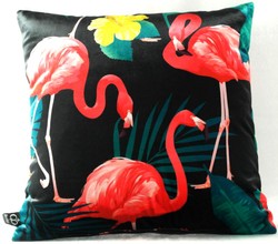 Casa Padrino Luxury Pillow Malibu Flamingos Black / Multicolor 45 x 45 cm - Finest Velvet Fabric - Decorative Living Room Cushion Casa Padrino Luxury Pillow Malibu Flamingos Black / Multicolor 45 x 45 cm - Finest Velvet Fabric - Decorative Living Room Cushion