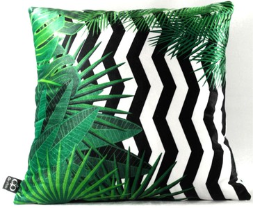 Casa Padrino Cuscino di Lusso Orlando Foglie di Palma Nero / Bianco / Verde 45 x 45 cm - Tessuto in Velluto Finissimo - Cuscino Decorativo del Soggiorno Casa Padrino Cuscino di Lusso Orlando Foglie di Palma Nero / Bianco / Verde 45 x 45 cm - Tessuto in Velluto Finissimo - Cuscino Decorativo del Soggiorno