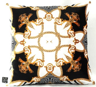 Casa Padrino Cuscino Barocco di Lusso Parigi Nero / Bianco / Oro 45 x 45 cm - Tessuto in Velluto Finissimo - Accessori Deco per il Soggiorno