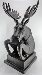 Casa Padrino escultura de aluminio de lujo con base alce negro 32 x 36 x H. 55 cm - Figura Decorada