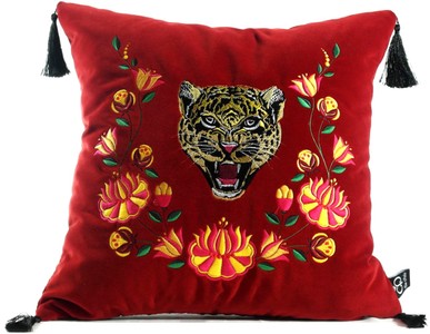Casa Padrino cuscino di lusso con nappe tigre rosso / multicolore 45 x 45 cm - Tessuto in Velluto Finissimo - Qualità di Lusso Casa Padrino cuscino di lusso con nappe tigre rosso / multicolore 45 x 45 cm - Tessuto in Velluto Finissimo - Qualità di Lusso
