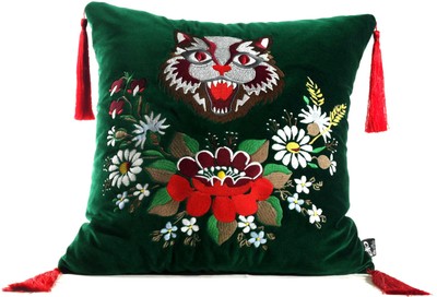 Casa Padrino almohada de lujo con borlas gato verde / multicolor 45 x 45 cm - Tejido de Terciopelo Más Fino - Almohada de la Sala Casa Padrino almohada de lujo con borlas gato verde / multicolor 45 x 45 cm - Tejido de Terciopelo Más Fino - Almohada de la Sala