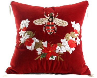 Casa Padrino almohada de lujo con borlas abeja rojo / multicolor 45 x 45 cm - Tejido de Terciopelo Más Fino - Accesorios de Decoración de Lujo Casa Padrino almohada de lujo con borlas abeja rojo / multicolor 45 x 45 cm - Tejido de Terciopelo Más Fino - Accesorios de Decoración de Lujo