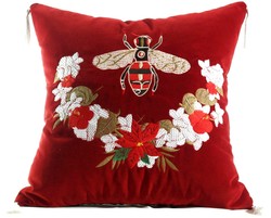 Casa Padrino almohada de lujo con borlas abeja rojo / multicolor 45 x 45 cm - Tejido de Terciopelo Más Fino - Accesorios de Decoración de Lujo