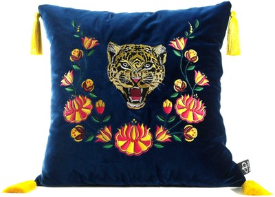 Casa Padrino almohada de lujo con borlas tigre azul / multicolor 45 x 45 cm - Tejido de Terciopelo Más Fino - Calidad de Lujo Casa Padrino almohada de lujo con borlas tigre azul / multicolor 45 x 45 cm - Tejido de Terciopelo Más Fino - Calidad de Lujo