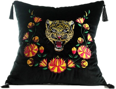 Casa Padrino almohada de lujo con borlas tigre negro / multicolor 45 x 45 cm - Tejido de Terciopelo Más Fino - Calidad de Lujo Casa Padrino almohada de lujo con borlas tigre negro / multicolor 45 x 45 cm - Tejido de Terciopelo Más Fino - Calidad de Lujo