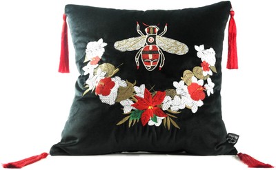 Casa Padrino cuscino di lusso con nappe ape nero / multicolore 45 x 45 cm - Tessuto in Velluto Finissimo - Accessori di Decorazione di Lusso