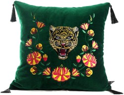 Casa Padrino Luxus Samt Kissen mit Troddeln Tiger Grün / Mehrfarbig casa padrino luxus designer samt kissen zierkissen mit troddeln tiger wohnzimmer schlafzimmer hotel deko accessoires