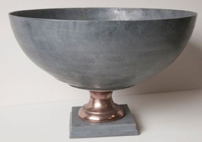 Casa Padrino Tazón Decorativo de Lujo Gris / Cobre Ø 69 x H. 44 cm - Tazón Redondo de Aluminio con Base