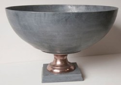 Casa Padrino Tazón Decorativo de Lujo Gris / Cobre Ø 69 x H. 44 cm - Tazón Redondo de Aluminio con Base
