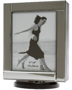Casa Padrino Luxury Jewelery Cabinet Black / Cream / Silver 20 x 15 x H. 27 cm - Small Jewelry Cabinet with Photo Frame Mirror Door and Swiveling Base
