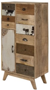 Casa Padrino Landhausstil Kommode Naturfarben / Mehrfarbig 55 x 30 x H. 110 cm - Landhausstil Schrank mit Tür und 11 Schubladen