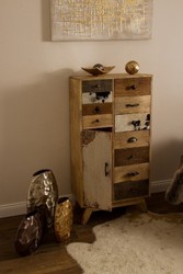 Casa Padrino commode style campagnard naturel / multicolore 55 x 30 x H. 110 cm - Meuble de Style Campagnard avec Porte et 11 Tiroirs