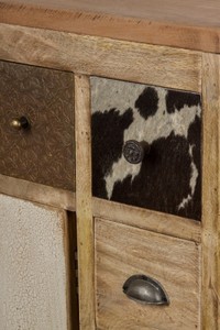 Casa Padrino Landhausstil Sideboard mit Tür und 10 Schubladen Naturfarben / Mehrfarbig 85 x 32 x H. 103 cm - Landhausstil Wohnzimmermöbel