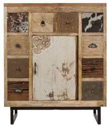 Casa Padrino buffet de style campagnard avec porte et 10 tiroirs naturel / multicolore 85 x 32 x H. 103 cm - Mobilier de Salon de Style Campagnard