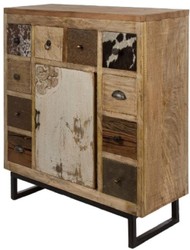 Casa Padrino buffet de style campagnard avec porte et 10 tiroirs naturel / multicolore 85 x 32 x H. 103 cm - Mobilier de Salon de Style Campagnard