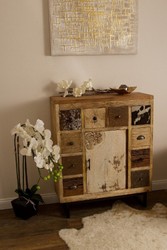 Casa Padrino buffet de style campagnard avec porte et 10 tiroirs naturel / multicolore 85 x 32 x H. 103 cm - Mobilier de Salon de Style Campagnard
