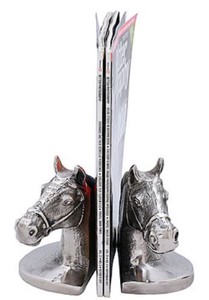 Casa Padrino luxury bookend set horse heads silver / black 17 x 9 x H. 14 cm - Luxury Accessories