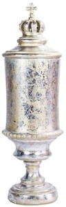 Casa Padrino vaso barocco con coperchio e corona decorativa argento antico / oro antico Ø 13 x H. 43 cm - Accessori Decorativi in Stile Barocco