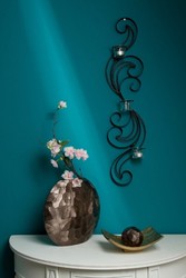Casa Padrino titular de luces de té de diseño negro 16 x 9 x H. 74 cm - Decoración de Pared de Metal con Titular de Luces de Té de Vidrio
