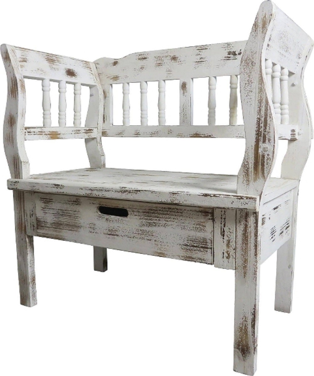 Casa Padrino Landhausstil Sitzbank Sam Antik Weiß / Braun casa padrino landhausstil sitzbank bank mit armlehnen shabby chic wohnzimmer hotel schlafzimmer deko accessoires möbel