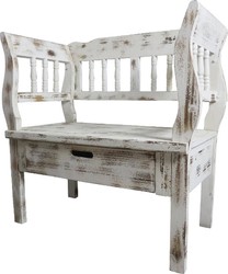 Casa Padrino Panca Stile Country Shabby Chic con Cassetto Antique Bianco / Marrone 80 x 44 x H. 80 cm - Mobili in Stile Country