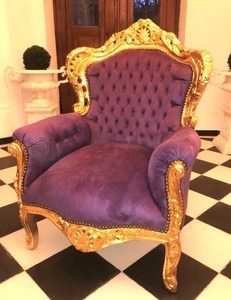 Casa Padrino Sillón Barroco King morado / oro, ancho 85 cm, profundidad 85 cm, altura 120 cm, altura asiento 45 cm Casa Padrino Sillón Barroco King morado / oro, ancho 85 cm, profundidad 85 cm, altura 120 cm, altura asiento 45 cm