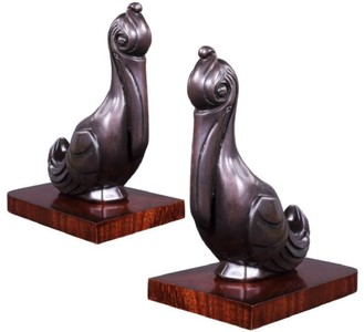Casa Padrino Luxury Bookends Set Pelicans Bronze / Brown 18 x 12 x H. 22 cm - Deco Bronze Figures with Wooden Base