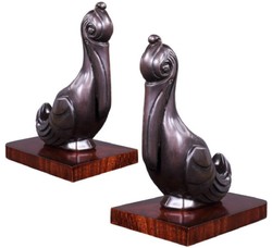 Casa Padrino reggilibri di lusso set di pellicani bronzo / marrone 18 x 12 x H. 22 cm - Figure in Bronzo Decò con Base in Legno