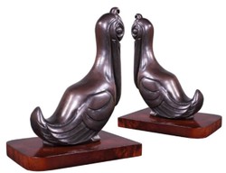 Casa Padrino reggilibri di lusso set di pellicani bronzo / marrone 18 x 12 x H. 22 cm - Figure in Bronzo Decò con Base in Legno