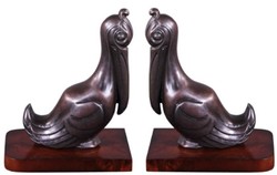 Casa Padrino reggilibri di lusso set di pellicani bronzo / marrone 18 x 12 x H. 22 cm - Figure in Bronzo Decò con Base in Legno