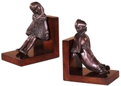 Casa Padrino ensemble de serre-livres de luxe fille & clown bronze / marron 14 x 10 x H. 17 cm - Chiffres en Bronze Déco avec Base en Bois