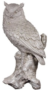 Casa Padrino deco de lujo figura de bronce búho plata 19 x 15 x H. 36 cm - Escultura de Bronce Plateada