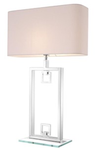 Casa Padrino lampada da tavolo argento / bianco 55 x 25 x H. 88 cm - Lampada da Tavolo di Lusso con Paralume