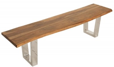 Casa Padrino panca design marrone / argento 180 x 45 x H. 45 cm - Panca di Lusso con Legno Massello di Sheesham e Gambe in Acciaio Inox Lucidato