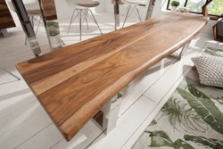 Casa Padrino banc design marron / argent 180 x 45 x H. 45 cm - Banc de Luxe en Bois de Sheesham Massif et Pieds en Acier Inoxydable Poli