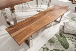 Casa Padrino banc design marron / argent 180 x 45 x H. 45 cm - Banc de Luxe en Bois de Sheesham Massif et Pieds en Acier Inoxydable Poli